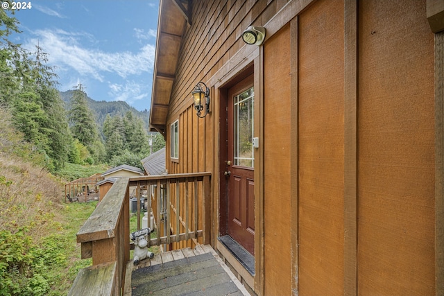 doorway to property featuring a mountain view