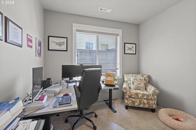 view of carpeted home office