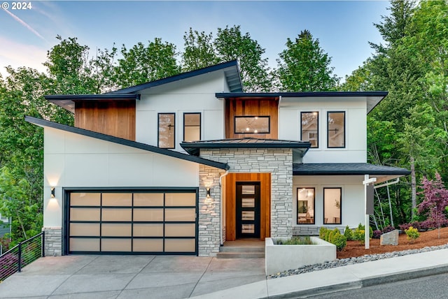 contemporary home featuring a garage