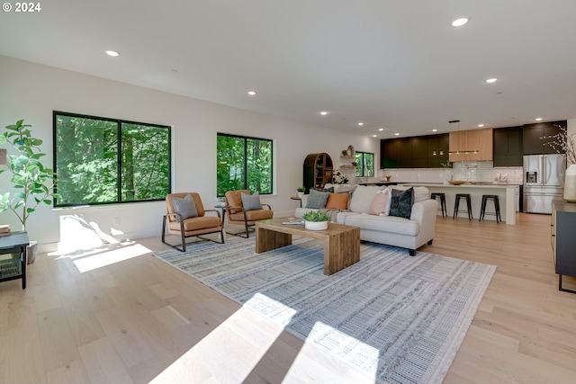 living room with light hardwood / wood-style flooring