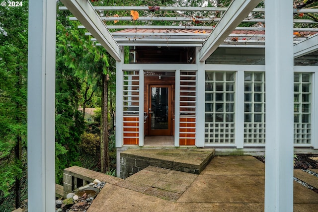 property entrance with metal roof