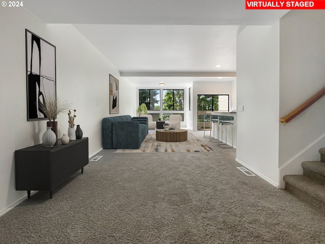 living room featuring carpet flooring