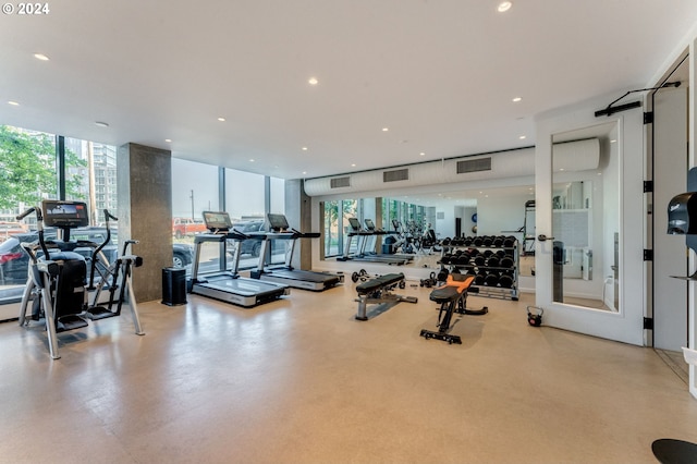 workout area featuring expansive windows