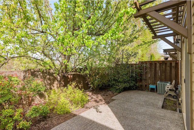 view of yard with a patio and central AC unit