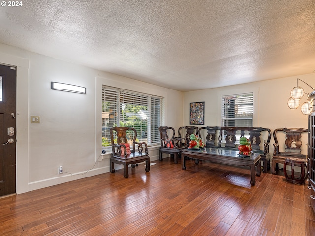 foyer entrance featuring hardwood / wood-style flooring, a textured ceiling, and a wealth of natural light