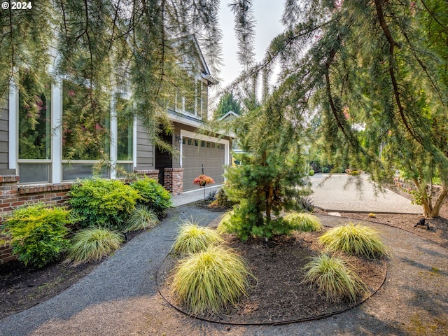 view of yard with a garage