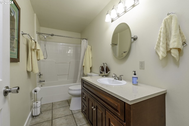 full bathroom featuring tile patterned flooring, vanity, toilet, and shower / tub combo