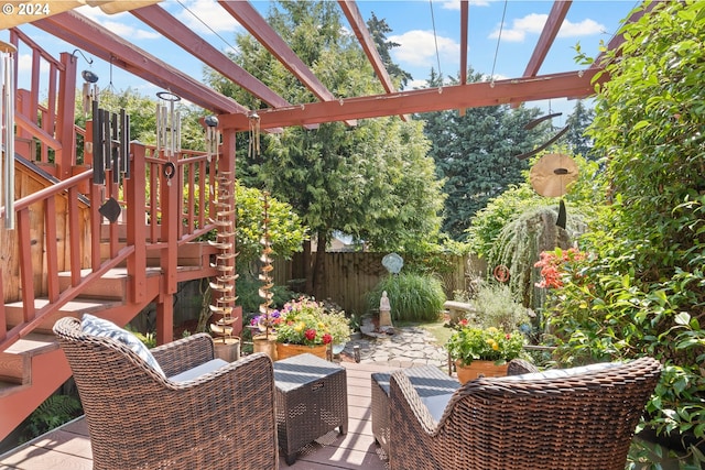 view of patio / terrace with a pergola and fence