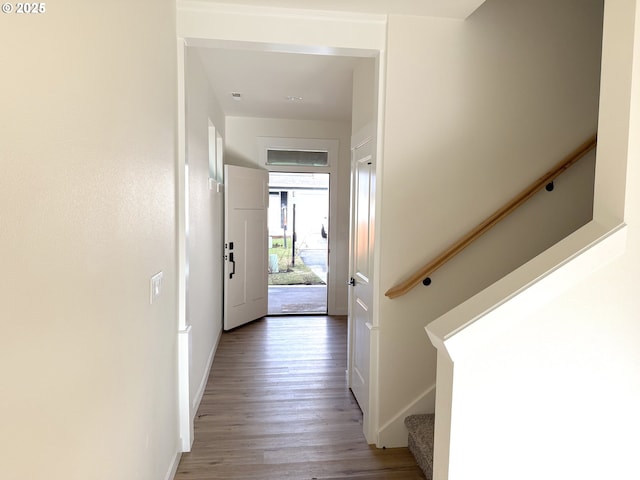 hall with hardwood / wood-style flooring