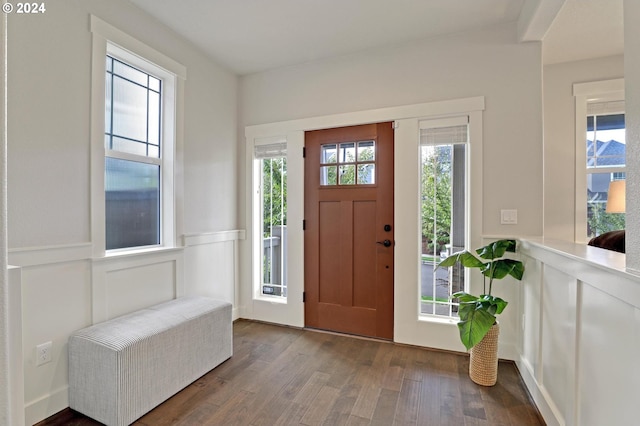 foyer with dark hardwood / wood-style floors