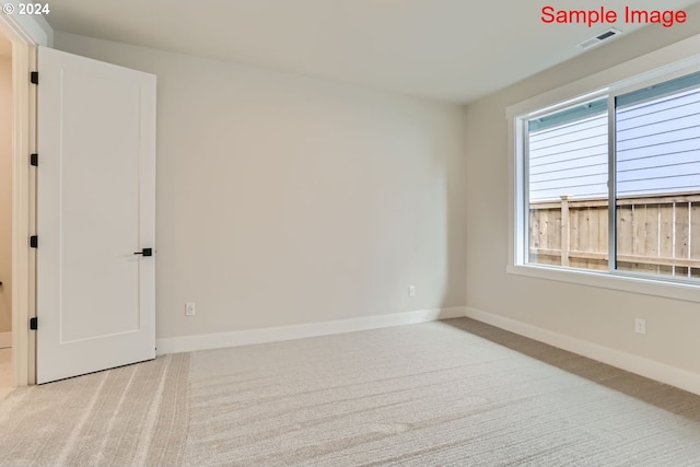 unfurnished room with light carpet