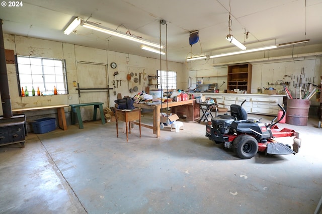 garage featuring a workshop area