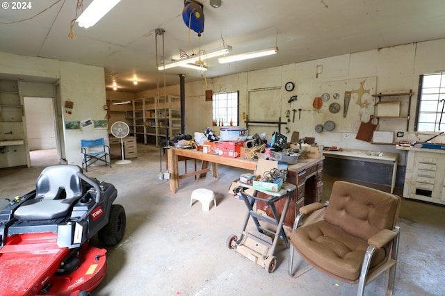 interior space featuring a workshop area