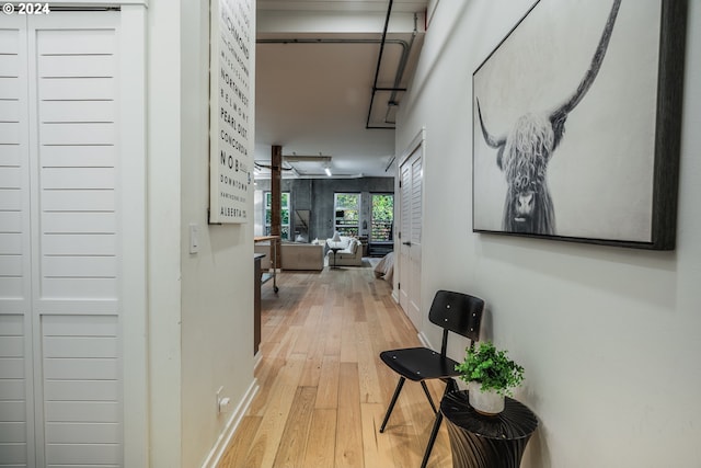 corridor featuring light hardwood / wood-style floors