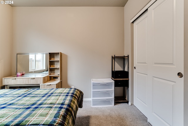 carpeted bedroom with a closet