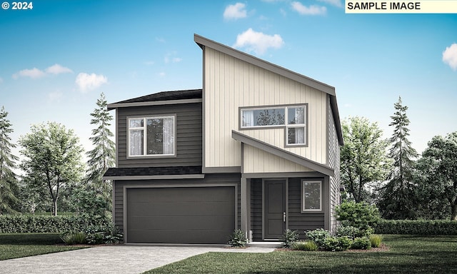 view of front facade featuring a front yard and a garage