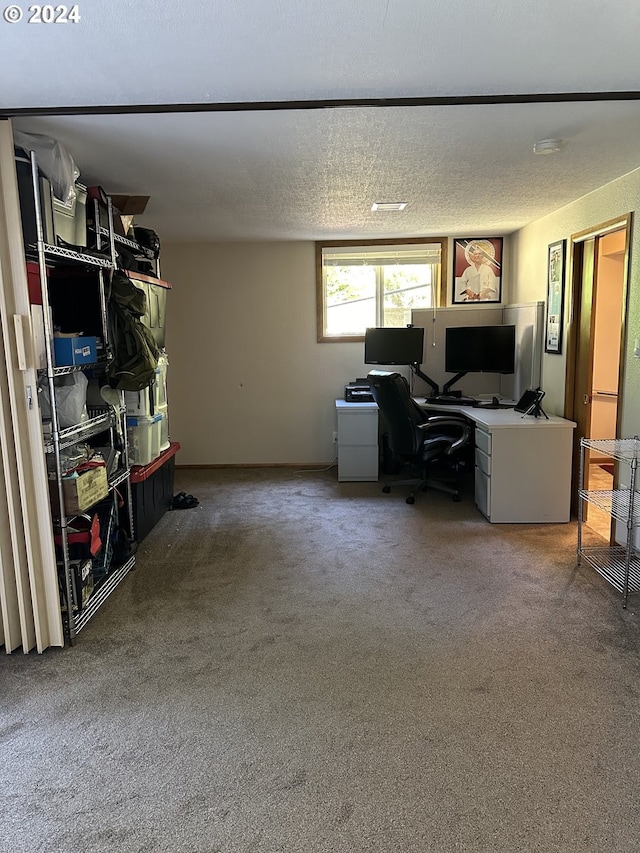 office space with carpet and a textured ceiling