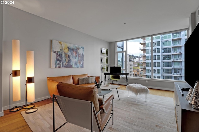 living room with light hardwood / wood-style flooring