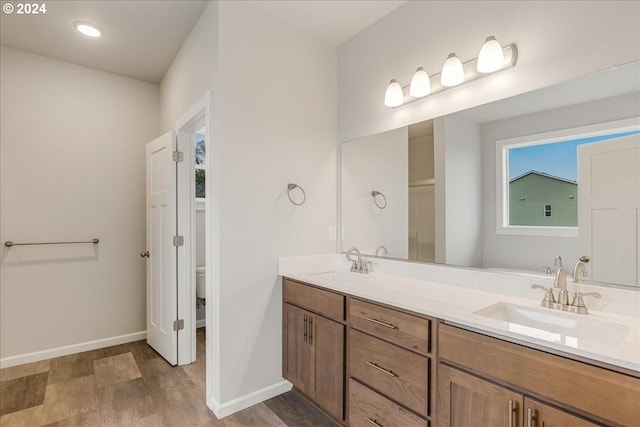 bathroom featuring vanity and wood-type flooring