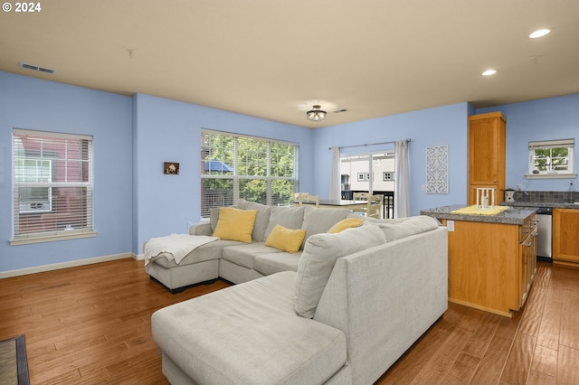 living room featuring light wood-type flooring