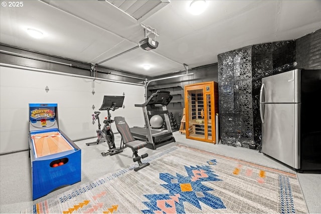 exercise room with a garage