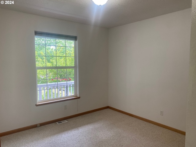 spare room featuring visible vents, carpet, baseboards, and a healthy amount of sunlight