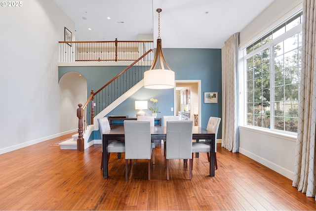 dining space with hardwood / wood-style flooring