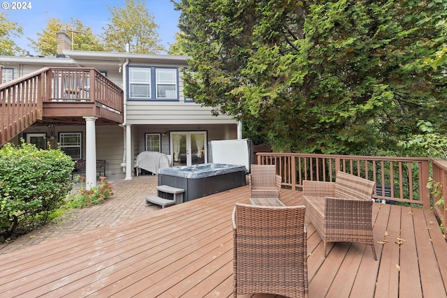 deck with a hot tub