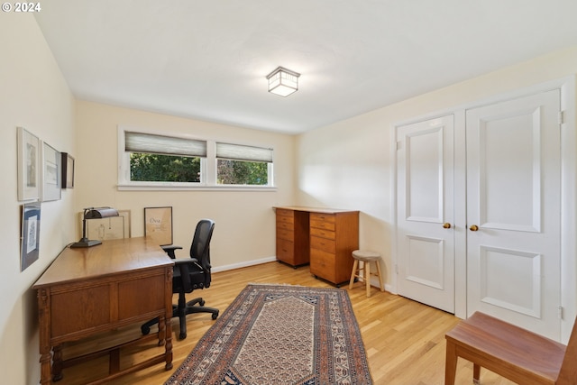 office area featuring light hardwood / wood-style floors