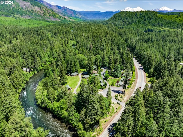 drone / aerial view featuring a mountain view