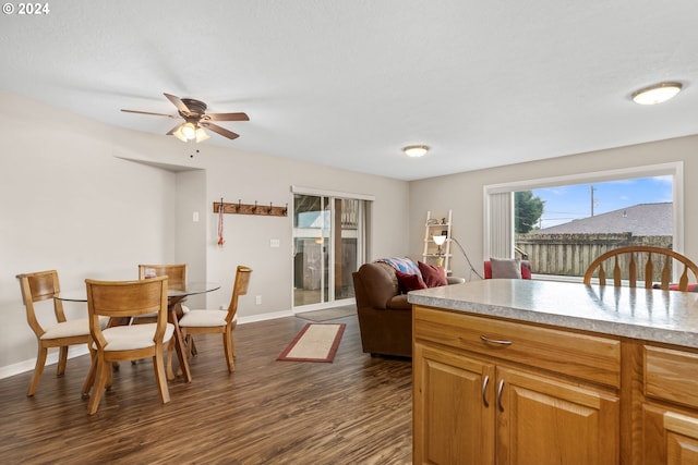 kitchen featuring dark wood-type flooring and ceiling fan