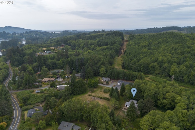 birds eye view of property featuring a forest view