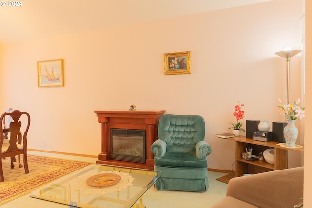 sitting room with carpet floors