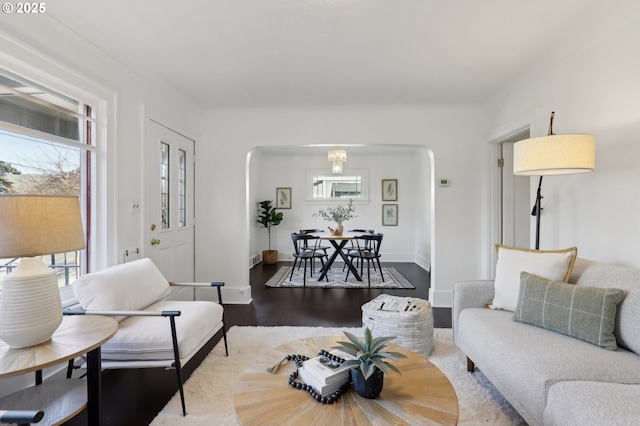 living room with hardwood / wood-style flooring