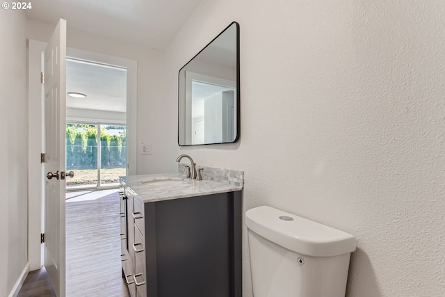 bathroom featuring vanity, toilet, and wood-type flooring