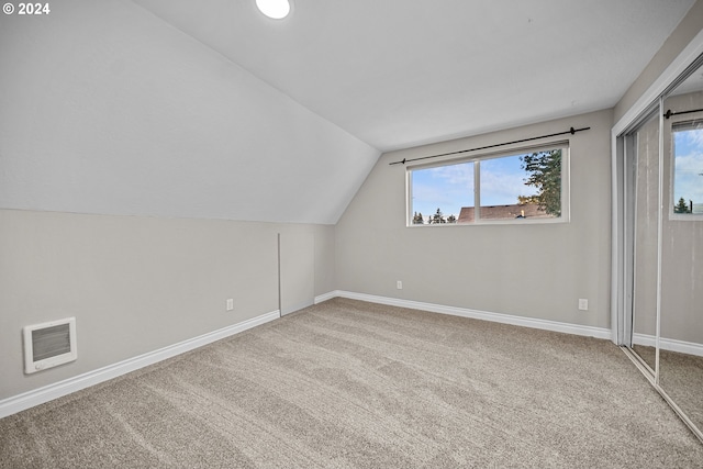 additional living space with lofted ceiling and carpet flooring