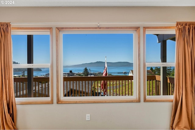 interior space with a mountain view