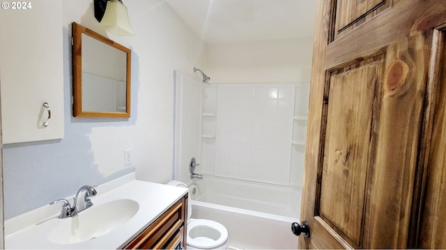 full bathroom with toilet, shower / tub combination, and vanity