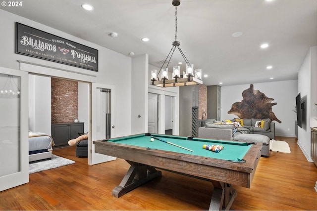 playroom with recessed lighting, light wood-type flooring, baseboards, and billiards