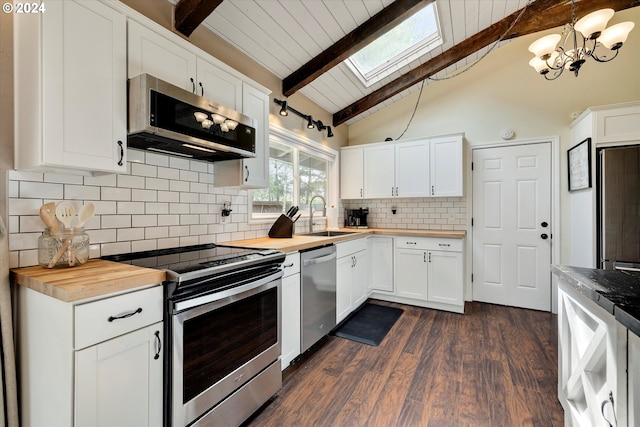 kitchen featuring backsplash, stainless steel appliances, dark hardwood / wood-style floors, and sink