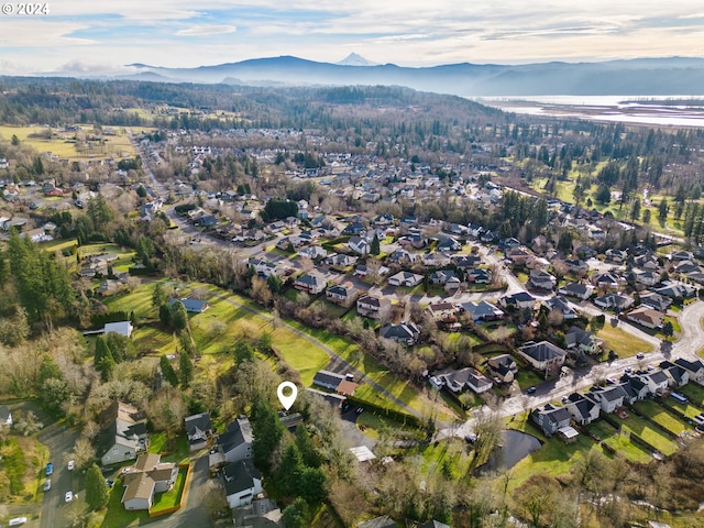 birds eye view of property featuring a mountain view