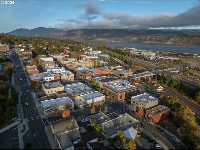 aerial view with a water and mountain view