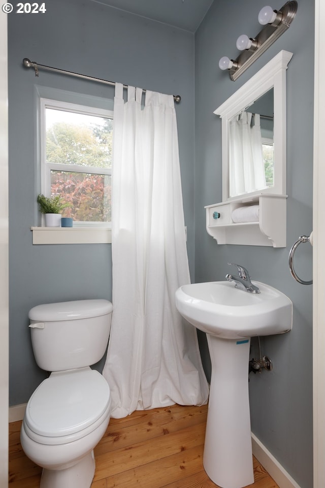 bathroom featuring toilet and wood-type flooring