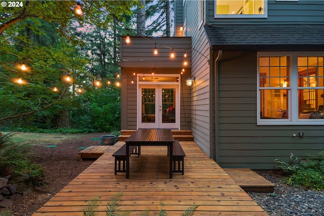 wooden terrace with french doors