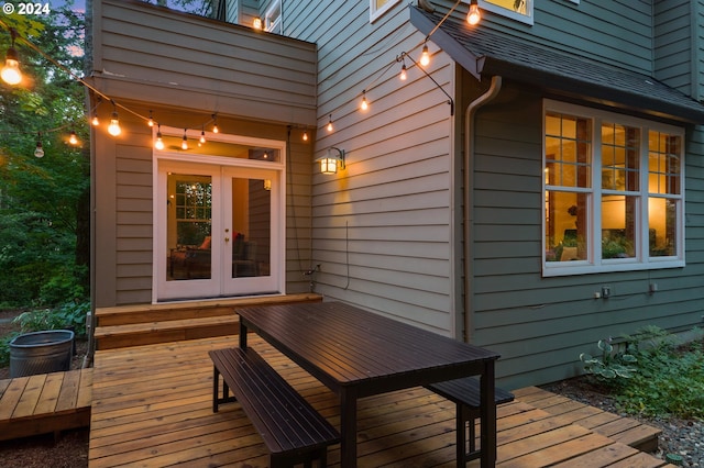 wooden terrace featuring french doors