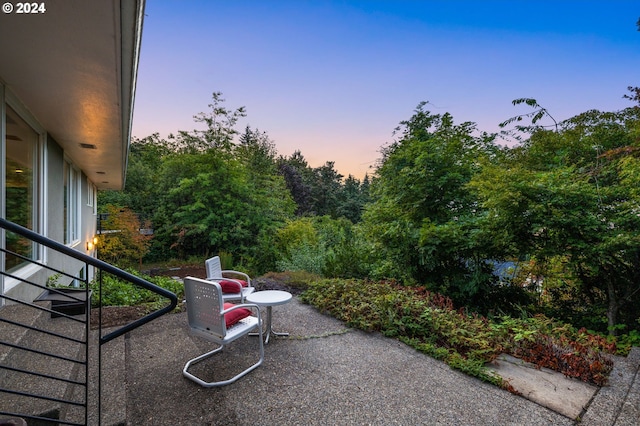 view of patio terrace at dusk