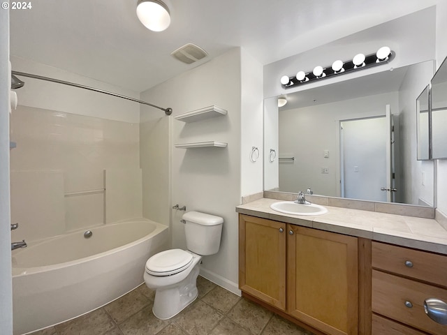 full bathroom featuring shower / bathtub combination, tile flooring, toilet, and oversized vanity