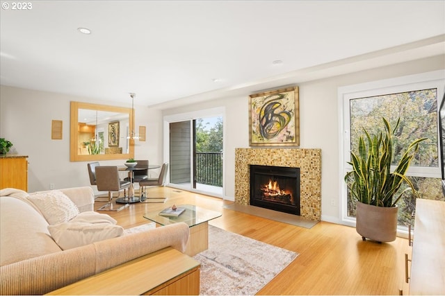 living room with hardwood / wood-style flooring