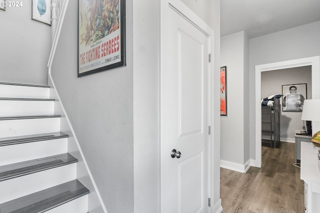 staircase with wood-type flooring