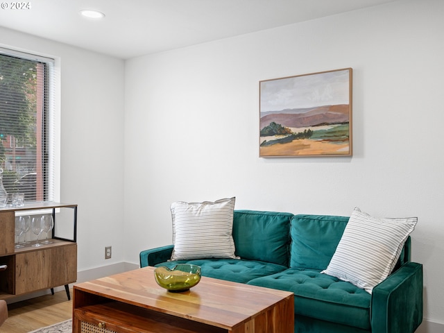 living room with light hardwood / wood-style flooring